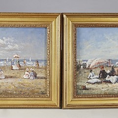 Pair of Decorative Oils on Panel Beachside Victorians