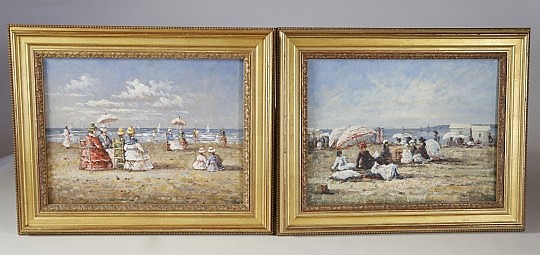 Pair of Decorative Oils on Panel Beachside Victorians