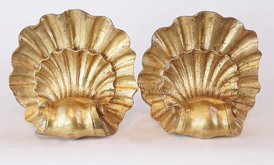 Pair of Gilt Composition Scallop Shell Ornaments