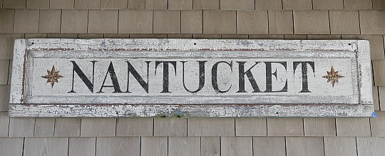 Nantucket サインプレート Nantucket Sign - Hand Painted Nantucket Sign on Old Panel