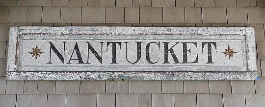 Hand Painted "Nantucket" Sign on Old Panel, Approximately 6 Ft.