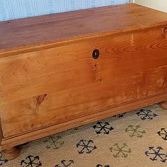 Antique Pine Lift Top Dove Tailed Blanket Chest on turned feet