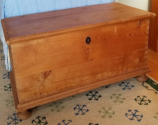 Antique Pine Lift Top Dove Tailed Blanket Chest on turned feet