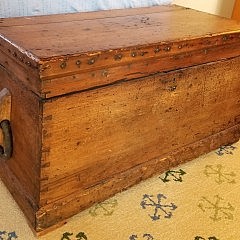 19th Century Dovetailed Pine Sea Chest with Original Rope Beckets