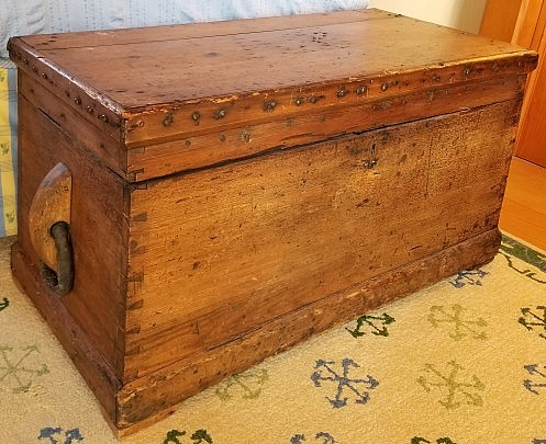 19th Century Dovetailed Pine Sea Chest with Original Rope Beckets