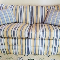 Yellow and blue Stripe Upholstered Love Seat