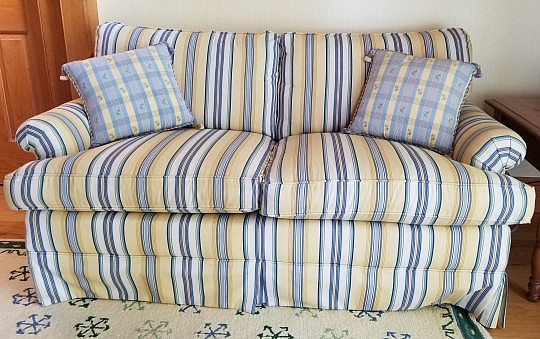 Yellow and blue Stripe Upholstered Love Seat