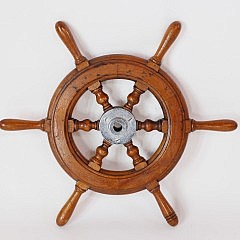 Small Mahogany and Chrome Yacht Wheel, Diameter 20 in.