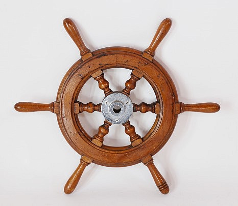 Small Mahogany and Chrome Yacht Wheel, Diameter 20 in.