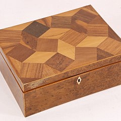 19th Century Birds-Eye-Maple Lift Top Box with Inlaid Tumbling Block Inlaid Lid