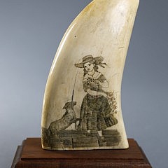 Fine Large Whaleman Scrimshawed and Polychromed Sperm Whale Tooth