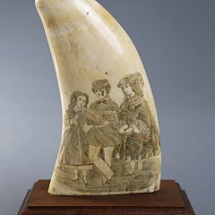 Fine Large Whaleman Scrimshawed and Polychromed Sperm Whale Tooth
