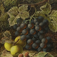 Oliver Clare Oil on Canvas “Still Life of Grapes, Raspberries and Plumbs on a Mossy Bank”