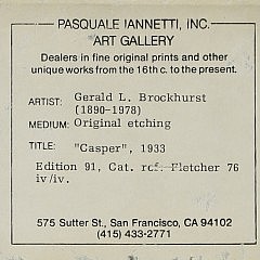 Gerald Leslie Brockhurst Original Etching, “Casper”, circa 1933