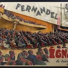 1937 French Advertising Billboard Poster “Fernandel dans Ignace le Triomphe du Rire,” published by Gray – Film 5 Rue d’Aumale, Paris, Imp Bedos C. 14 Av. Felix Faure – Paris. In two sheets with full margins.