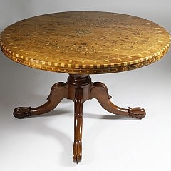 Elaborate Yew Wood Round Center Table