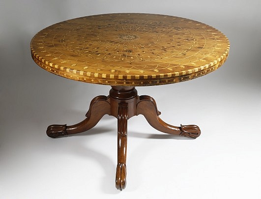 Elaborate Yew Wood Round Center Table