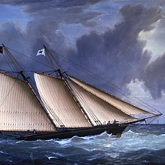 Decorative Maritime Painting “Two Masted U.S. Sailing Yacht Approaching Buoy”