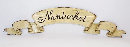 Folk Art Carved Wood "Nantucket" Banner, Length 72 in.