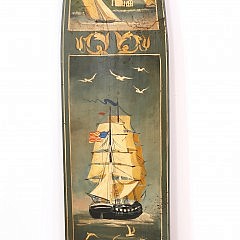 Hand Painted Nautical Board Depicting Clipper Ship, Sailboat, Lighthouse, Whales and Homestead