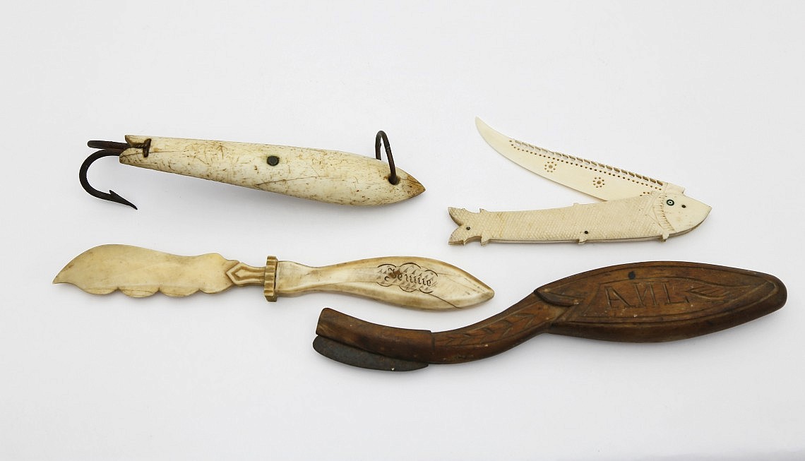 Whale Ivory Implements Group of Four Whalebone and Whale Ivory