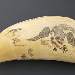 Whaleman Polychrome Scrimshaw Sperm Whale Tooth