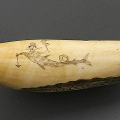 Whaleman Polychrome Scrimshaw Sperm Whale Tooth