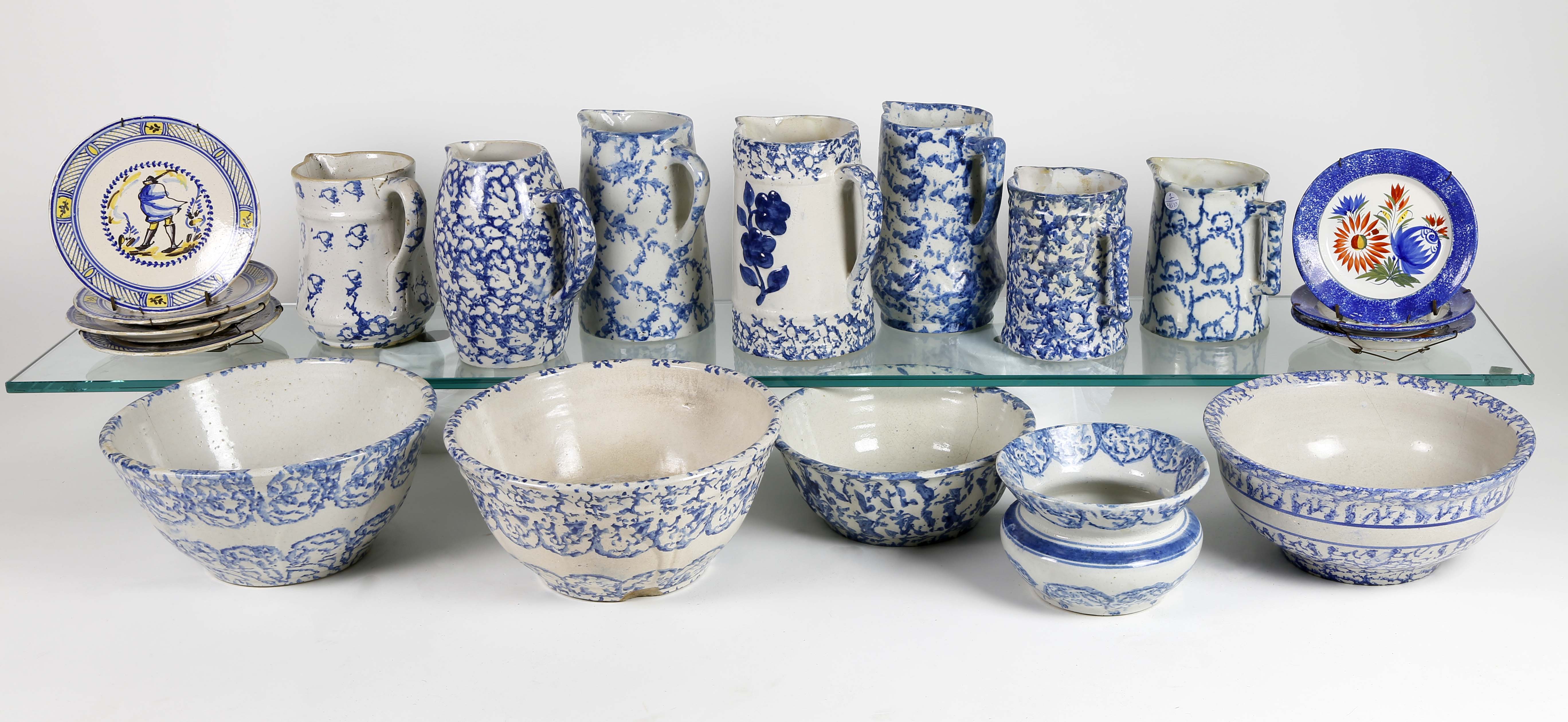 Spongeware Collection of American Blue and White Spongeware Pottery
