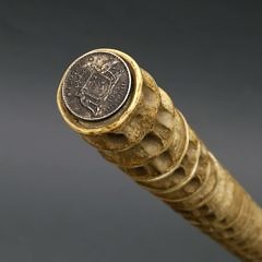 Whaler Carved Whale Ivory and Whalebone Youth Walking Stick and Shark Vertebrae Walking Stick