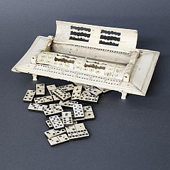 French Prisoner-of-War Carved and Polychromed Double Compartment Game Box and Bone Scoreboard