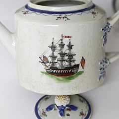 Collection of 9 Chinese Export Porcelains and American Grain Decorated Whale End Hanging Shelf