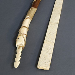 Eskimo Walrus Ivory and Wood Fishing Harpoon and Whale Oil Barrel Whalebone Measuring Stick