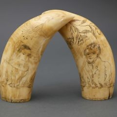 Pair of Whaleman Scrimshaw Sperm Whale Teeth