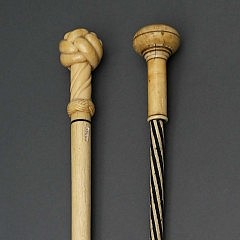 Whaler Made Whale Ivory and Whalebone Walking Stick and Whaler Made Painted Whalebone Lady’s Walking Stick