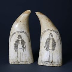 Pair of Whaleman Scrimshaw Sperm Whale Teeth