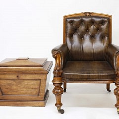 English Carved Oak and Leather Library Arm Chair