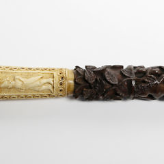 Fancifully Carved Whale Ivory and Wood Walking Stick