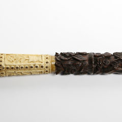 Fancifully Carved Whale Ivory and Wood Walking Stick