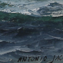 Antonio Jacobsen Oil on Artist Board “Onaway of Boston, 1915”