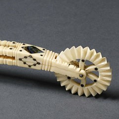 Whale Ivory, Abalone, Mother of Pearl and Silver Wire Inlaid Pie Crimper