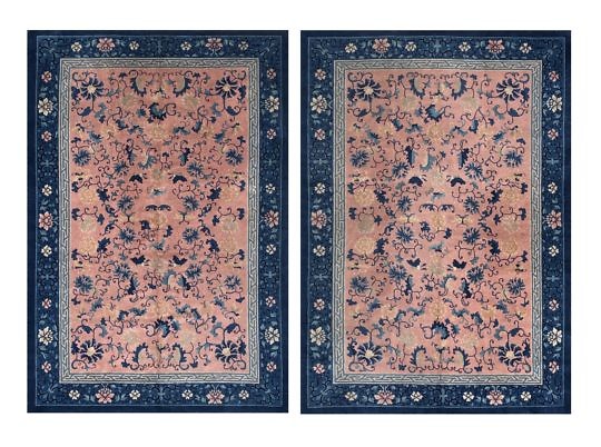 Pair of Vintage Hand-Woven Peking Chinese Wool Carpets.