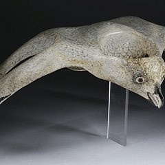 Carved and Painted Inuit Whale Vertebrae in the Form of an Artic Gyrfalcon in Flight