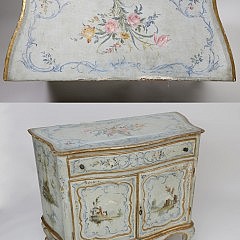 Venetian Polychrome Decorated Pale Blue Painted Bureau Bookcase