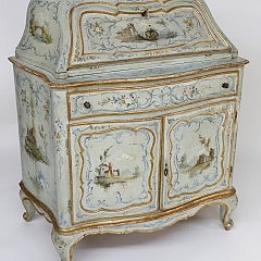 Venetian Polychrome Decorated Pale Blue Painted Bureau Bookcase