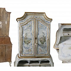 Venetian Polychrome Decorated Pale Blue Painted Bureau Bookcase