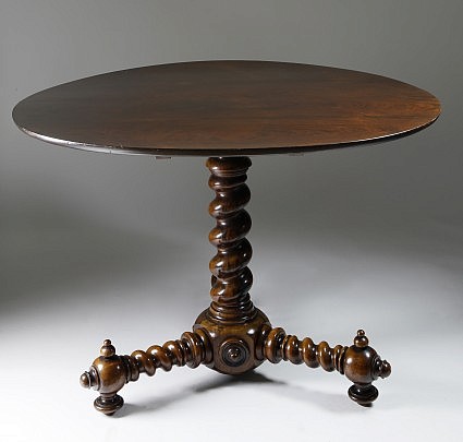 English Carved Rosewood Tilt Top Tea Table