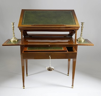 French Louis XVI Mahogany and Tooled Leather Architect’s Table