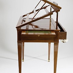 French Louis XVI Mahogany and Tooled Leather Architect’s Table and French Brass Candlesticks