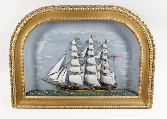 American Clipper Chip Diorama of a 3-Mast Ship