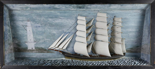 Shadowbox Diorama of a 3-Masted Schooner